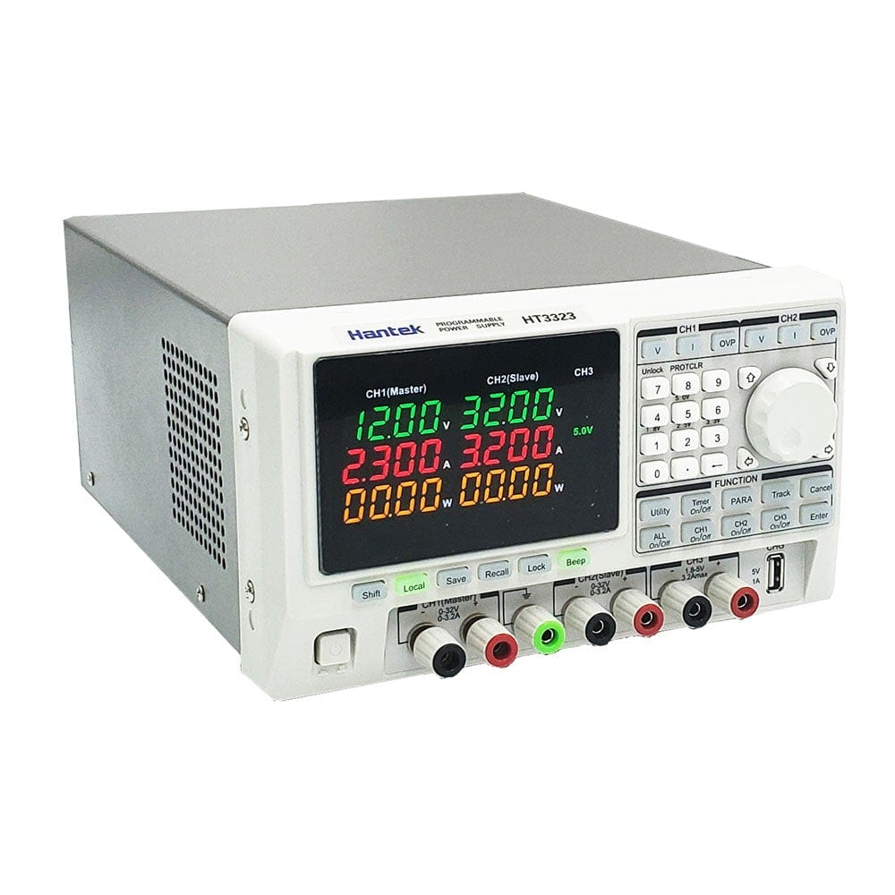 Hantek Electronic Co Ltd HT-3325 Hantek HT3325 Programmable Power Supply 2 x 0-32V, 0-5A; 1.8-5.0V, 3A - The Debug Store UK