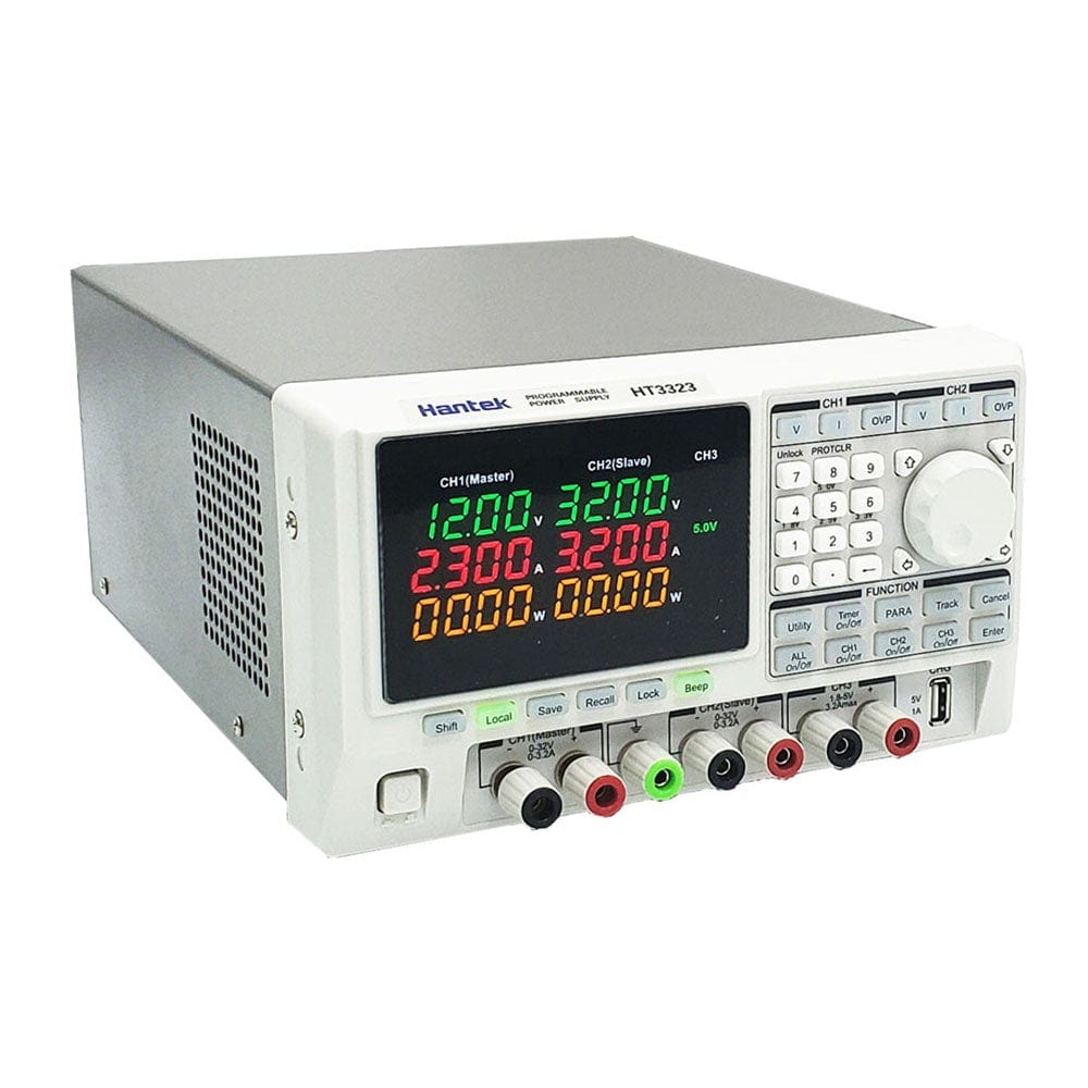 Hantek Electronic Co Ltd HT-3325 Hantek HT3325 Programmable Power Supply 2 x 0-32V, 0-5A; 1.8-5.0V, 3A - The Debug Store UK