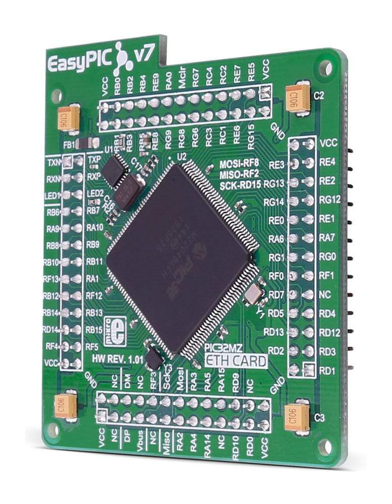 Mikroelektronika d.o.o. MIKROE-2714 EasyPIC FUSION v7 ETH MCU card with PIC32MZ2048EFH144 - The Debug Store UK