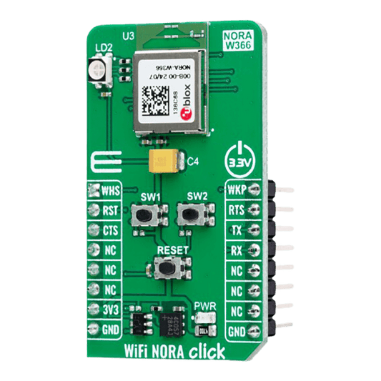 mikroe MIKROE-6217 WiFi NORA Click Board™ - Dual-Band WiFi & BLE Connectivity Solution for Professional Applications - The Debug Store UK