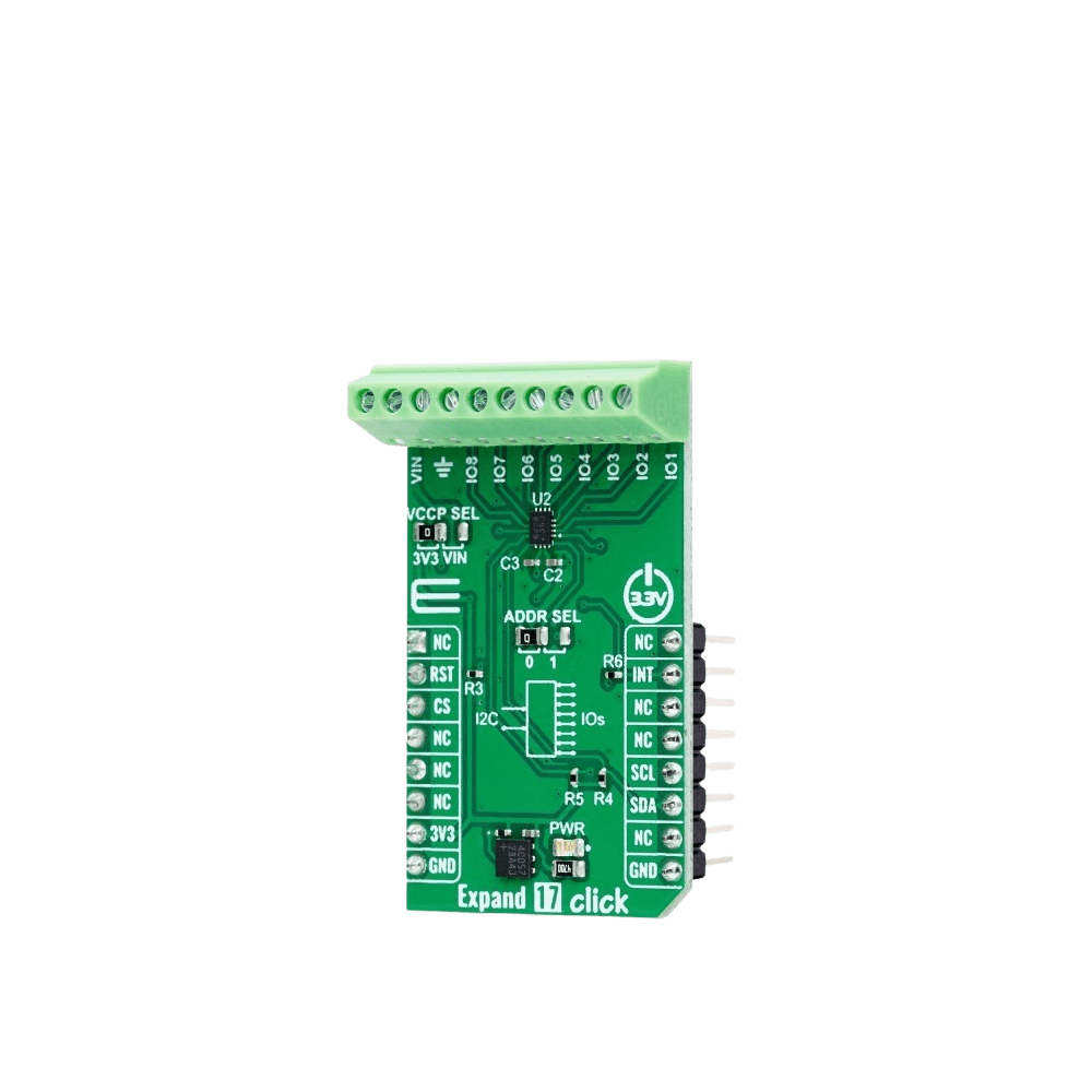 Mikroelektronika d.o.o. MIKROE-6054 Expand 17 Click Board™ - 8-Bit I/O Expander Board for Enhanced System Control - The Debug Store UK