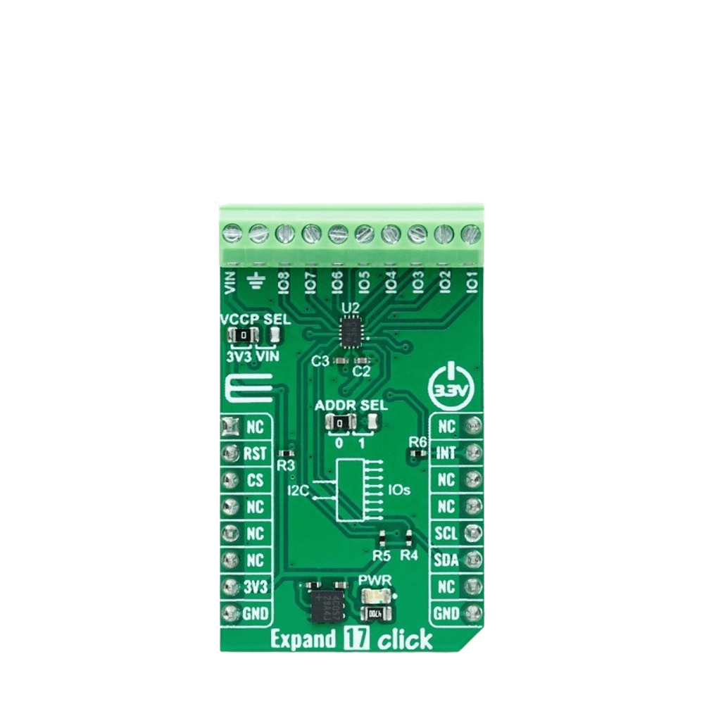 Mikroelektronika d.o.o. MIKROE-6054 Expand 17 Click Board™ - 8-Bit I/O Expander Board for Enhanced System Control - The Debug Store UK