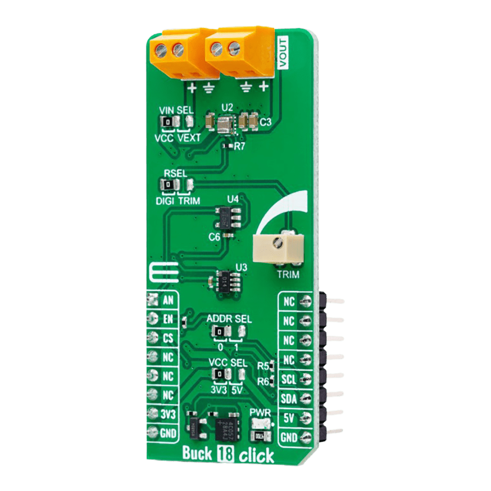 Mikroelektronika d.o.o. MIKROE-6071 Buck 18 Click Board™ - Ultra-Low Power Step-Down Voltage Converter - The Debug Store UK