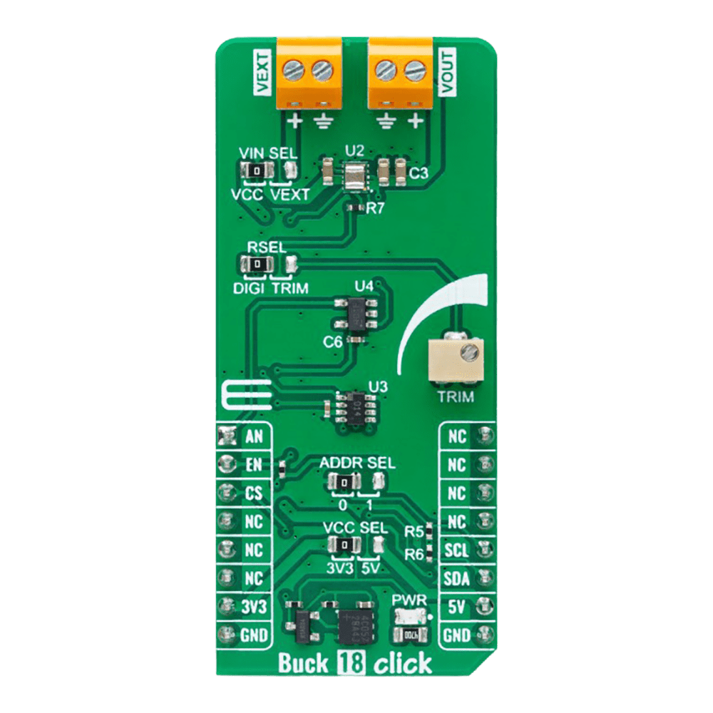 Mikroelektronika d.o.o. MIKROE-6071 Buck 18 Click Board™ - Ultra-Low Power Step-Down Voltage Converter - The Debug Store UK