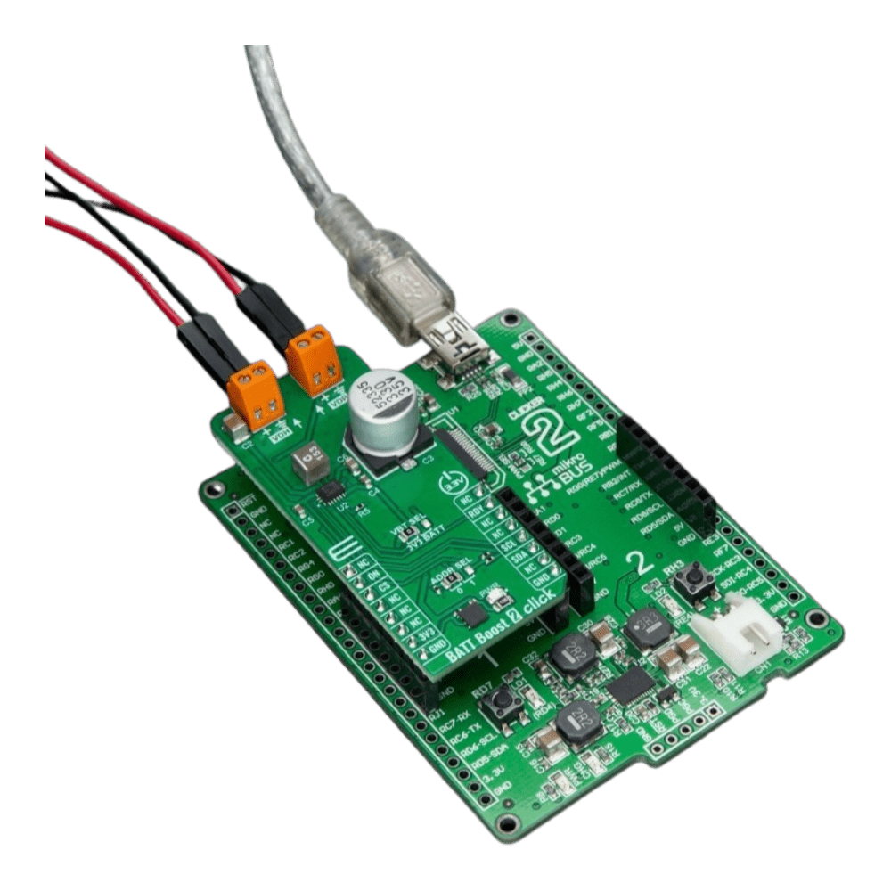 Mikroelektronika d.o.o. MIKROE-6098 BATT-BOOST 2 Click - Advanced Battery Management and Voltage Boost Module - The Debug Store UK