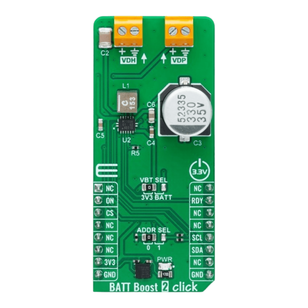 Mikroelektronika d.o.o. MIKROE-6098 BATT-BOOST 2 Click - Advanced Battery Management and Voltage Boost Module - The Debug Store UK