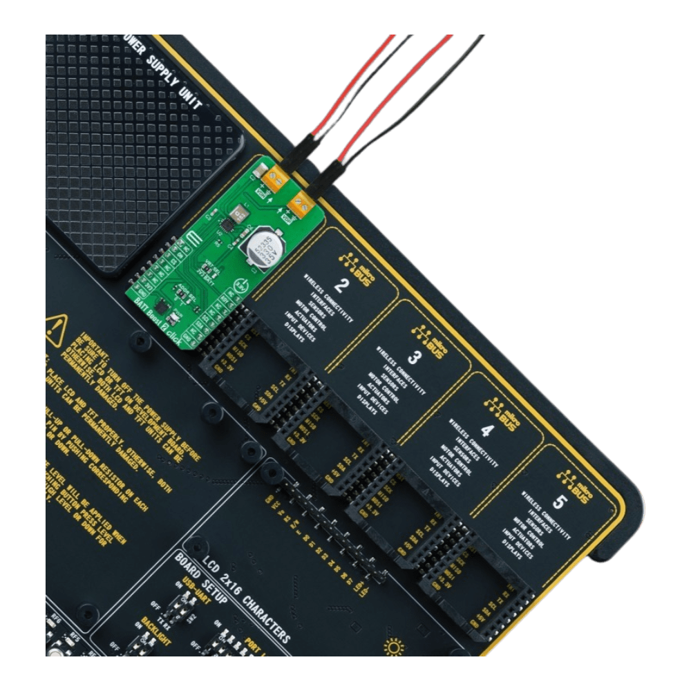 Mikroelektronika d.o.o. MIKROE-6098 BATT-BOOST 2 Click - Advanced Battery Management and Voltage Boost Module - The Debug Store UK