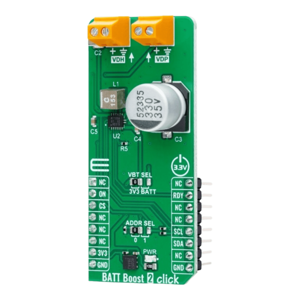 Mikroelektronika d.o.o. MIKROE-6098 BATT-BOOST 2 Click - Advanced Battery Management and Voltage Boost Module - The Debug Store UK