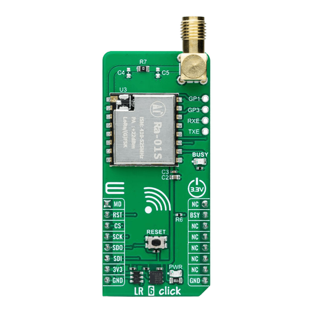 Mikroelektronika d.o.o. MIKROE-6112 LR 6 Click Board™ - Ultra-Long Range LoRa™ Module for Professional Engineers - The Debug Store UK