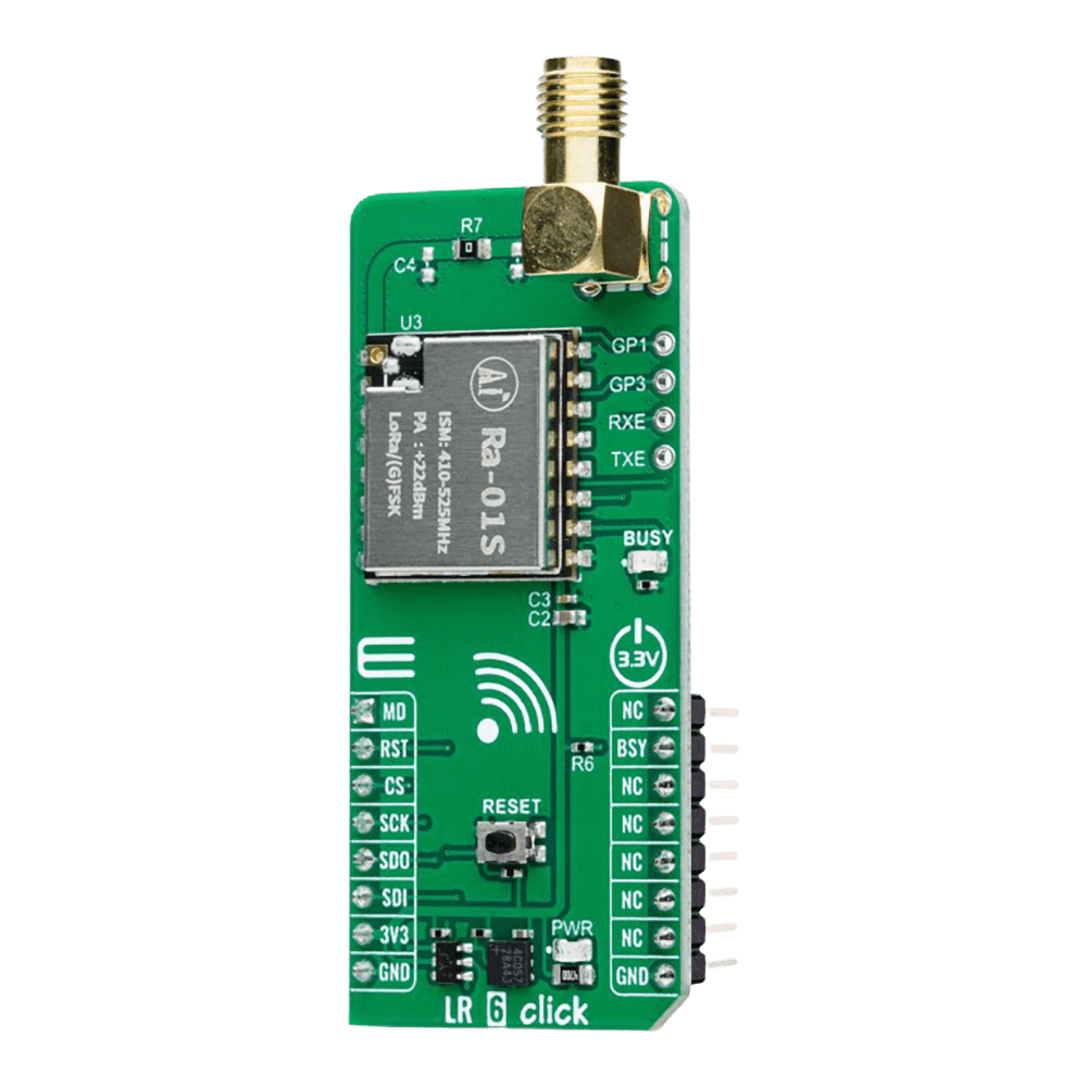 Mikroelektronika d.o.o. MIKROE-6112 LR 6 Click Board™ - Ultra-Long Range LoRa™ Module for Professional Engineers - The Debug Store UK