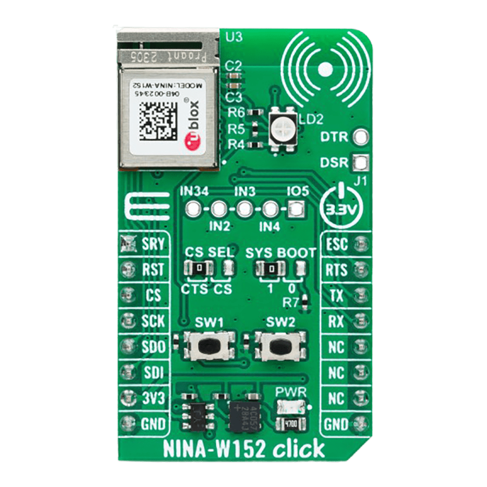 Mikroelektronika d.o.o. MIKROE-6154 NINA-W152 Click Board™ - Dual-Mode Wi-Fi & Bluetooth Module for Secure Wireless Projects - The Debug Store UK