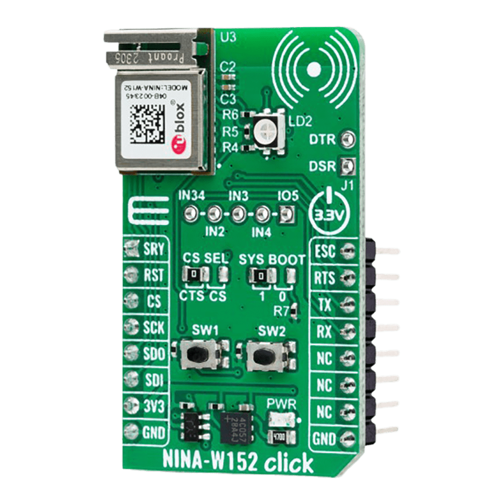 Mikroelektronika d.o.o. MIKROE-6154 NINA-W152 Click Board™ - Dual-Mode Wi-Fi & Bluetooth Module for Secure Wireless Projects - The Debug Store UK