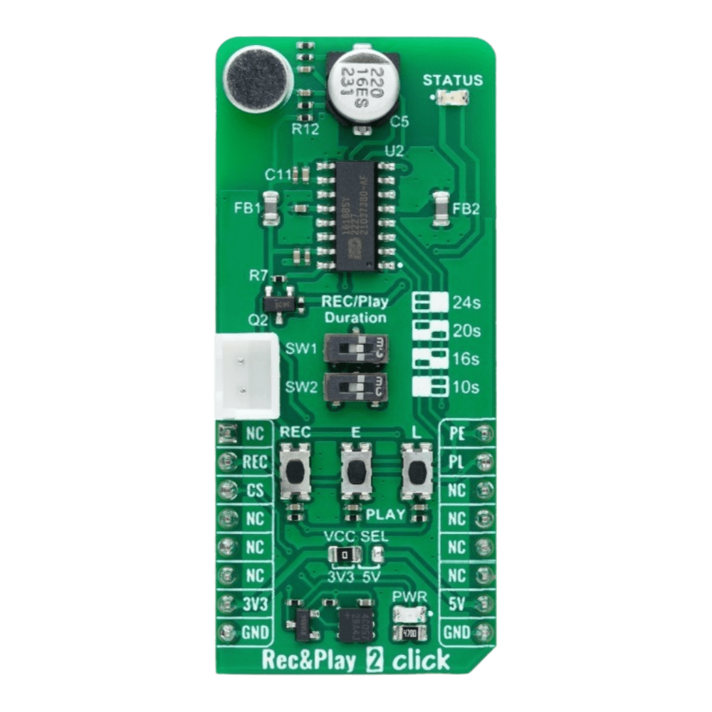 Mikroelektronika d.o.o. MIKROE-6167 Rec&Play 2 Click - Voice Recording and Playback Board for mikroBUS™ Systems - The Debug Store UK