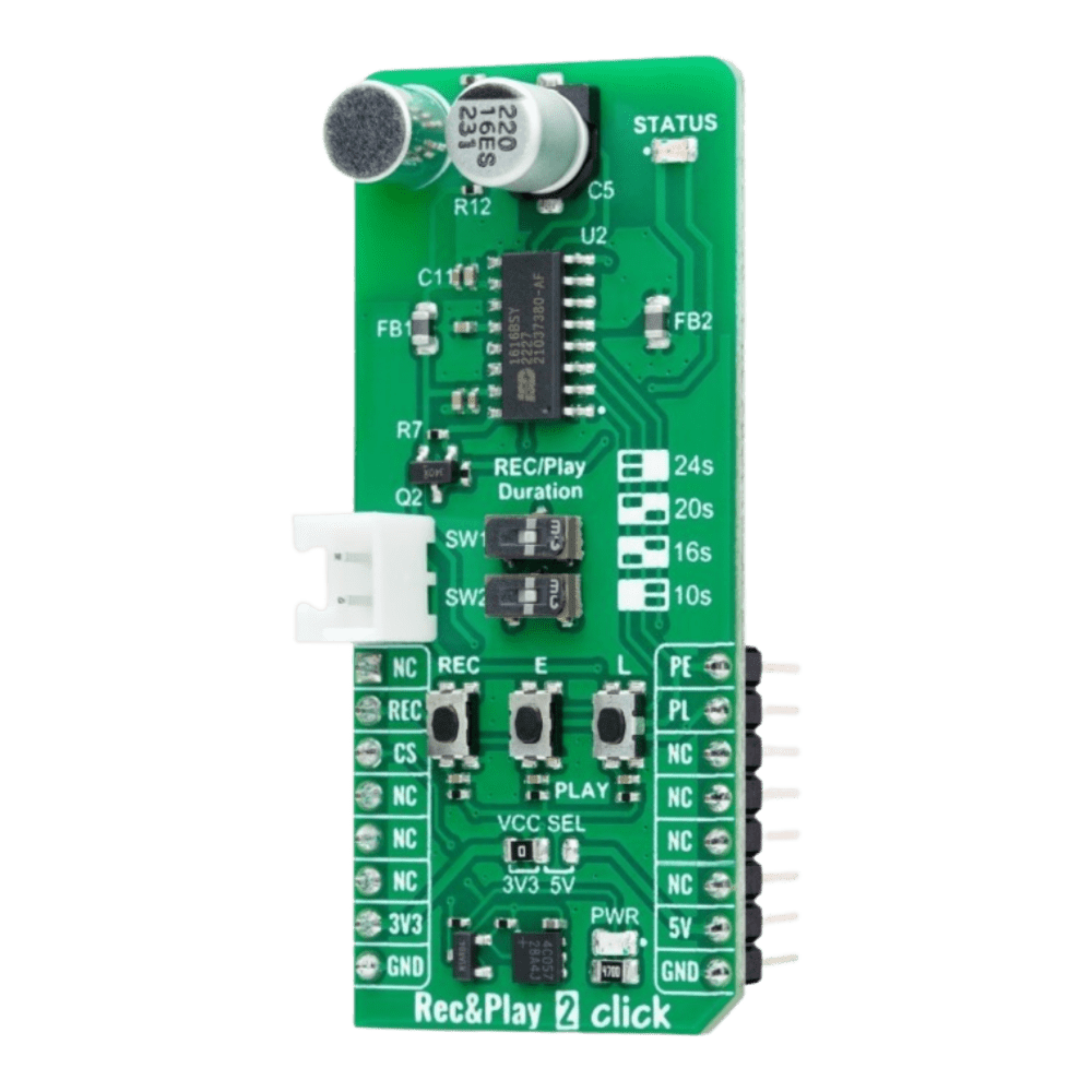 Mikroelektronika d.o.o. MIKROE-6167 Rec&Play 2 Click - Voice Recording and Playback Board for mikroBUS™ Systems - The Debug Store UK