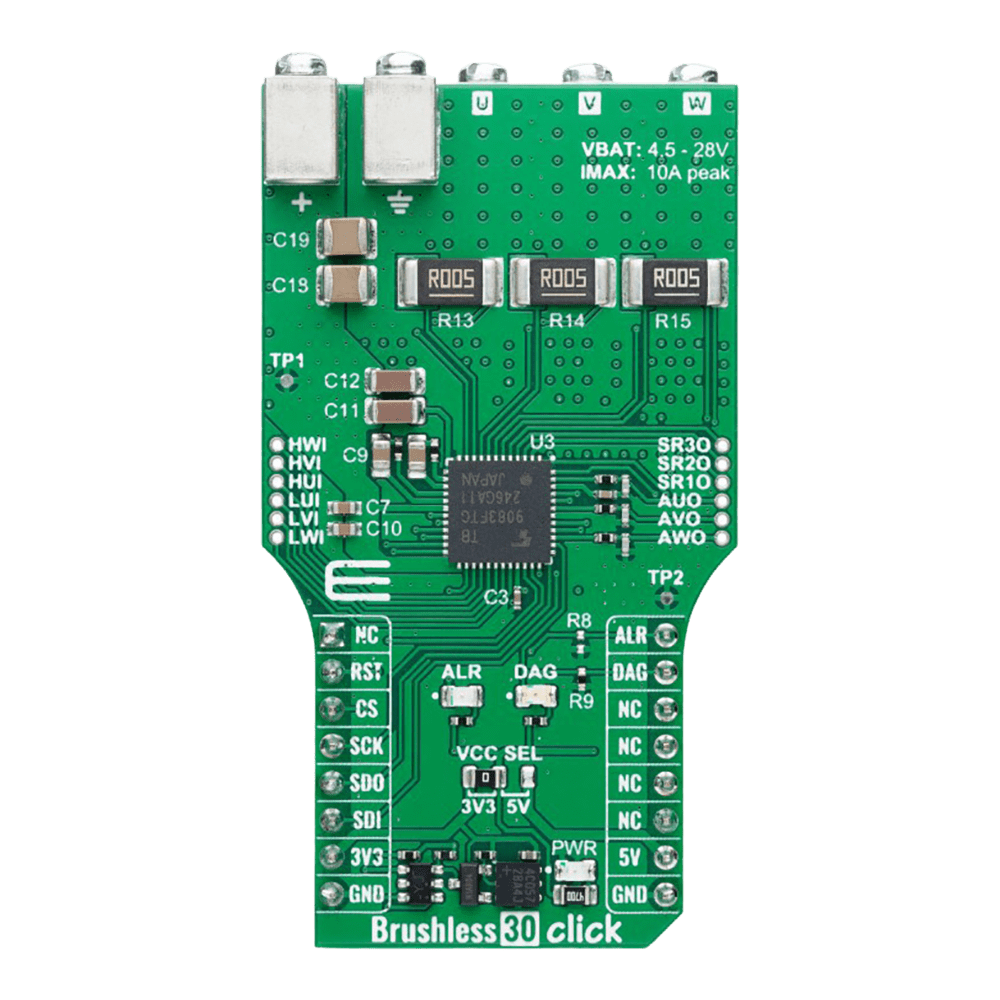 Mikroelektronika d.o.o. MIKROE-6337 Brushless 30 Click Board - Precision Brushless Motor Control Board for Automotive Applications - The Debug Store UK