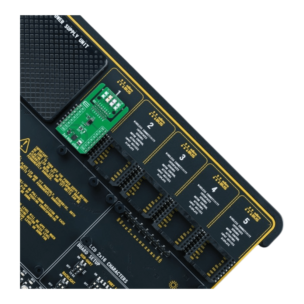 Mikroelektronika d.o.o. MIKROE-6378 2x4 RGB Click - Compact RGB LED Matrix for Embedded Projects - The Debug Store UK