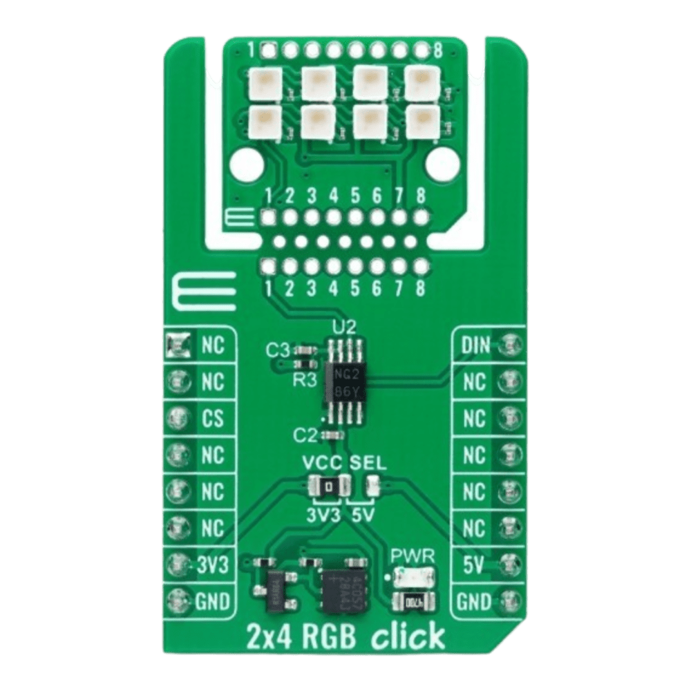 Mikroelektronika d.o.o. MIKROE-6378 2x4 RGB Click - Compact RGB LED Matrix for Embedded Projects - The Debug Store UK