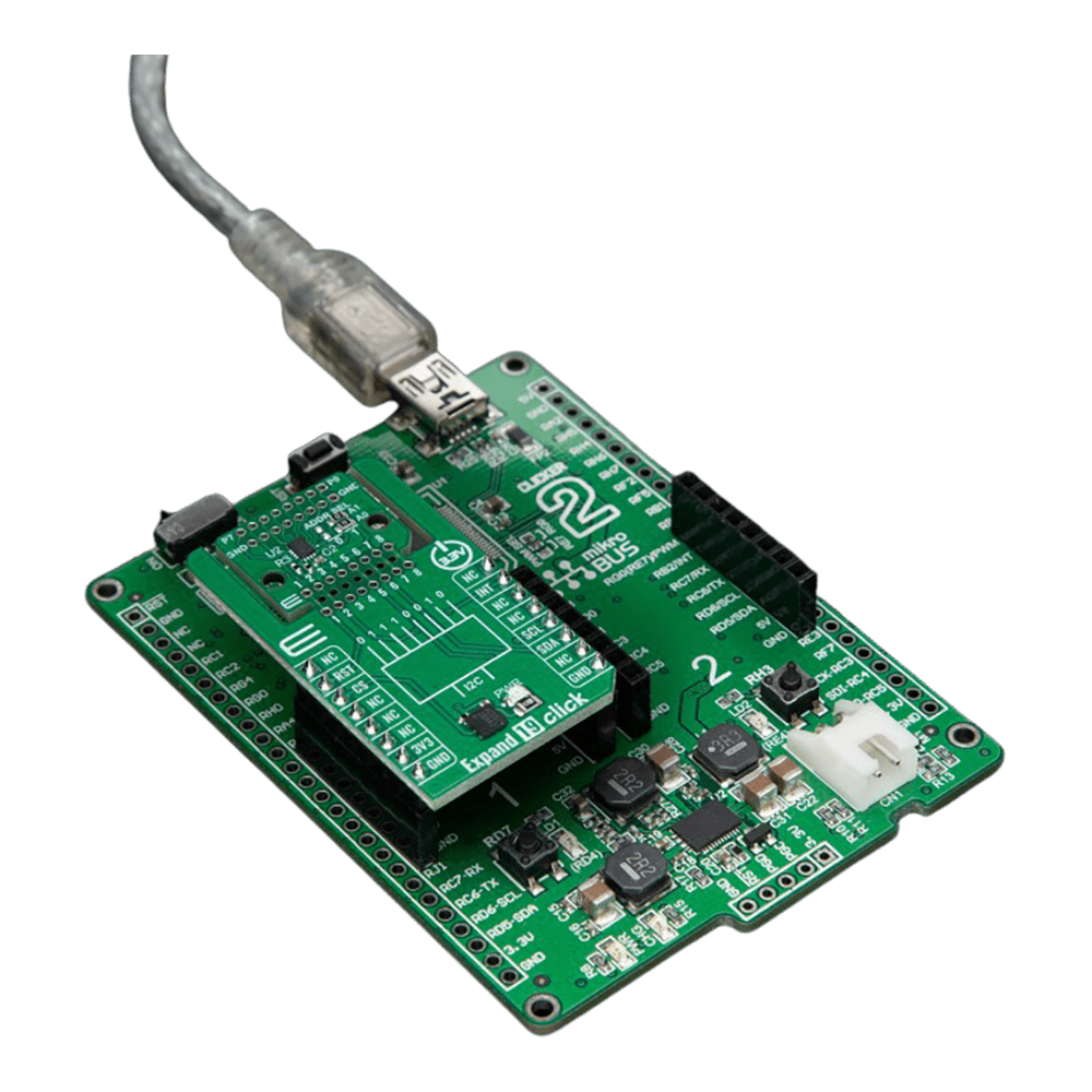 Mikroelektronika d.o.o. MIKROE-6400 Expand 19 Click Board™ - 8-Bit I2C I/O Expander with Flexible Positioning - The Debug Store UK