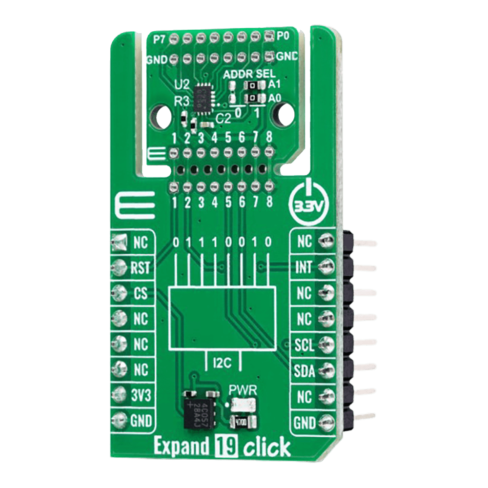 Mikroelektronika d.o.o. MIKROE-6400 Expand 19 Click Board™ - 8-Bit I2C I/O Expander with Flexible Positioning - The Debug Store UK