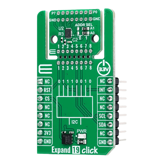 Mikroelektronika d.o.o. MIKROE-6400 Expand 19 Click Board™ - 8-Bit I2C I/O Expander with Flexible Positioning - The Debug Store UK