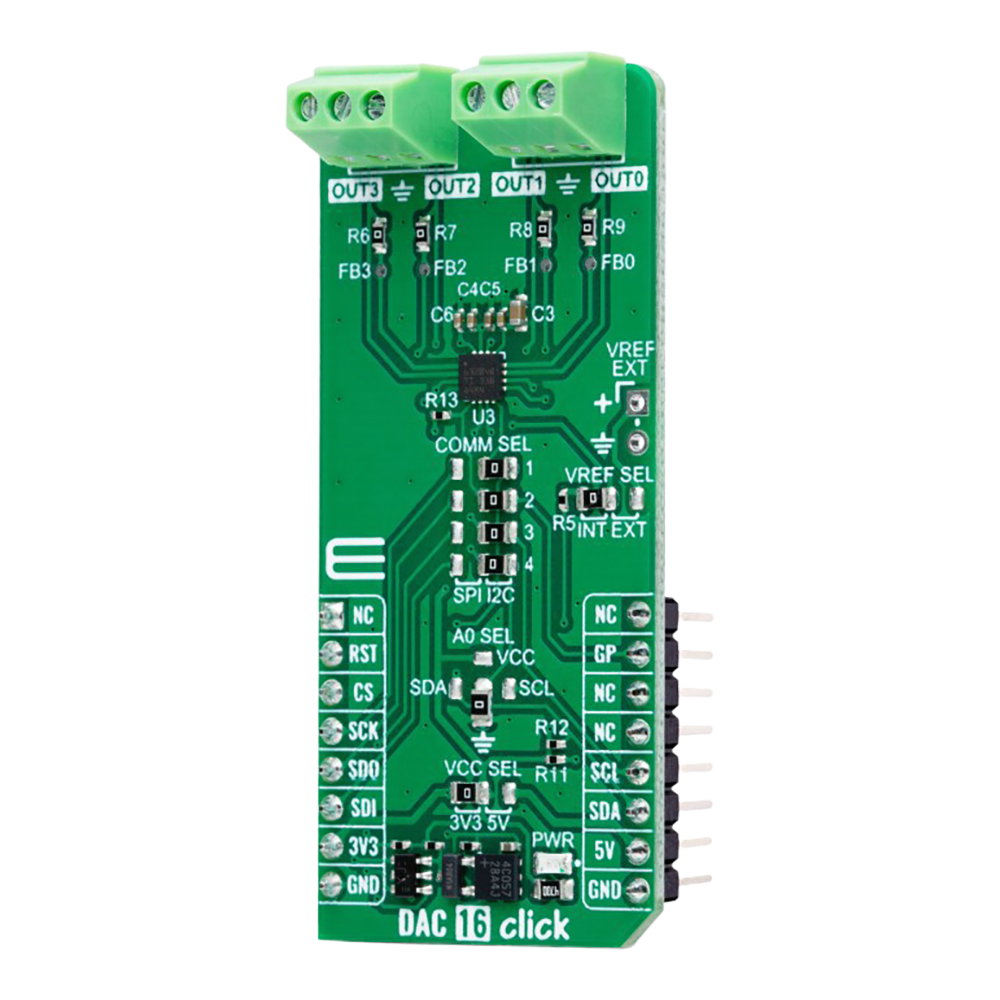 DAC 16 Click Board™ - 12-bit Precision DAC for Voltage and Current Output Applications