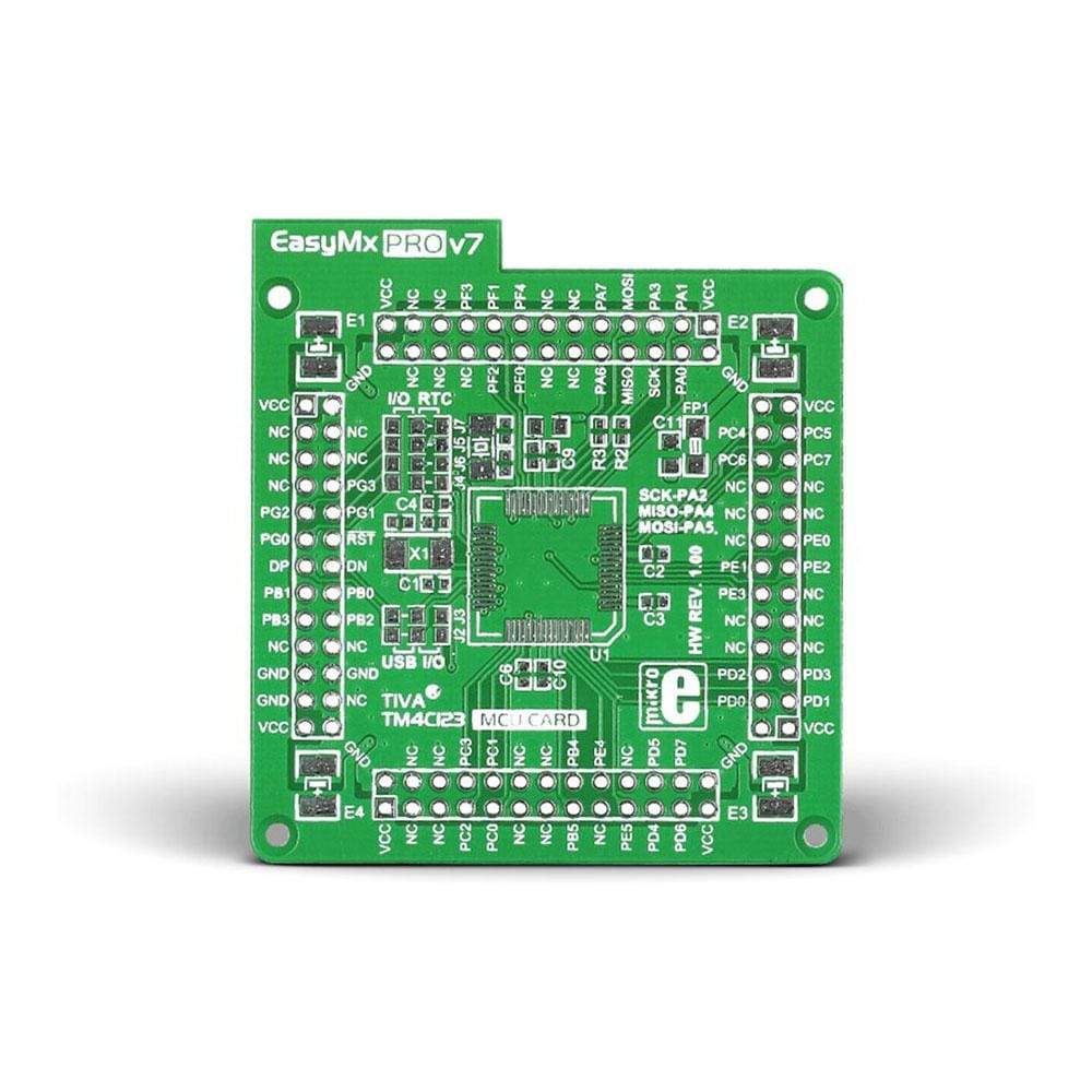 Mikroelektronika d.o.o. MIKROE-1625 EasyMx PRO v7 for Tiva Empty MCU Card for 64-pin TQFP TM4C123 series - The Debug Store UK